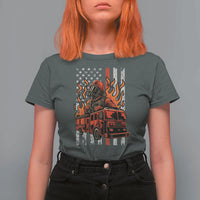 Firefighter Patriotic Fire Truck Fireman American Flag T Shirt For Women - Wonder Print Shop