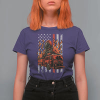 Firefighter Patriotic Fire Truck Fireman American Flag T Shirt For Women - Wonder Print Shop