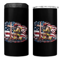 Fireman American Flag 4 in 1 Can Cooler Tumbler Firefighter Christian Cross Bible