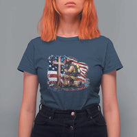 Fireman American Flag T Shirt For Women Firefighter Christian Cross Bible - Wonder Print Shop
