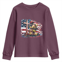 Fireman American Flag Youth Sweatshirt Firefighter Christian Cross Bible - Wonder Print Shop