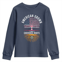 Native American Flag Youth Sweatshirt American Grown With Cherokee Roots - Wonder Print Shop