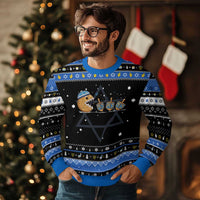 Funny Hanukkah Hanukkah Ugly Sweater Donut Chasing Flames Jewish - Wonder Print Shop