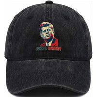 John F Kennedy American Flag US President Washed Cotton Baseball Cap