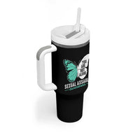 April Sexual Assault Awareness Tumbler With Handle Teal Ribbon Flower