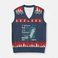Sexual Assault Awareness V-Neck Knit Sweater Vest Teal Ribbon Flower