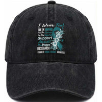 Sexual Assault Awareness Washed Cotton Baseball Cap Teal Ribbon Flower