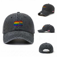 Rodeo Cowboy Bull Rider Western LGBTQ Rainbow Flag Washed Cotton Baseball Cap