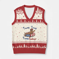 Tung Tung Tung Sahur Italian Brainrot 4th of July V-Neck Knit Sweater Vest
