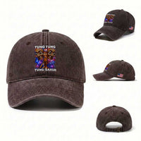Tung Tung Sahur Italian Brainrot 4th Of July Meme Washed Cotton Baseball Cap