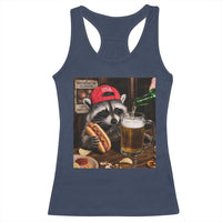 Patriotic USA Raccoon Drinking Beer Racerback Tank Top 4th of July Meme