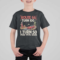 Highway 66 Turn 100 I Turn 50 T Shirt For Kid Vintage 1976 Road Sign Classic Muscle Car Lover 50 Year Old Gift