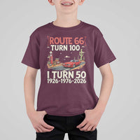 Highway 66 Turn 100 I Turn 50 T Shirt For Kid Vintage 1976 Road Sign Classic Muscle Car Lover 50 Year Old Gift