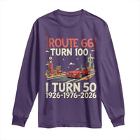 Highway 66 Turn 100 I Turn 50 Long Sleeve Shirt Vintage 1976 Road Sign Classic Muscle Car Lover 50 Year Old Gift