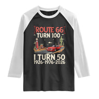 Highway 66 Turn 100 I Turn 50 Raglan Shirt Vintage 1976 Road Sign Classic Muscle Car Lover 50 Year Old Gift