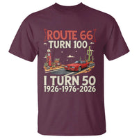 Highway 66 Turn 100 I Turn 50 T Shirt Vintage 1976 Road Sign Classic Muscle Car Lover 50 Year Old Gift