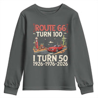 Highway 66 Turn 100 I Turn 50 Youth Sweatshirt Vintage 1976 Road Sign Classic Muscle Car Lover 50 Year Old Gift
