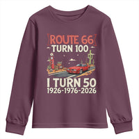 Highway 66 Turn 100 I Turn 50 Youth Sweatshirt Vintage 1976 Road Sign Classic Muscle Car Lover 50 Year Old Gift