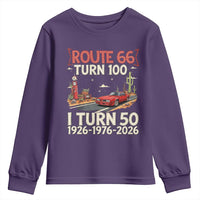 Highway 66 Turn 100 I Turn 50 Youth Sweatshirt Vintage 1976 Road Sign Classic Muscle Car Lover 50 Year Old Gift