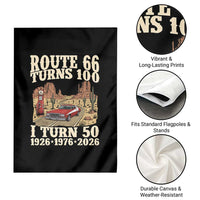 Highway 66 Turn 100 I Turn 50 Garden Flag Vintage 1976 Road Sign American Muscle Car Lover 50 Year Old Gift