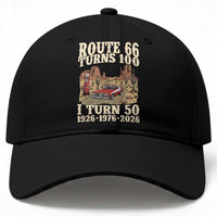 Highway 66 Turn 100 I Turn 50 Baseball Cap Vintage 1976 Road Sign American Muscle Car Lover 50 Year Old Gift