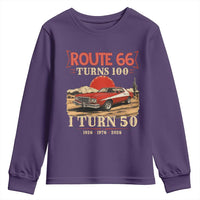 Highway 66 Turn 100 I Turn 50 Youth Sweatshirt Vintage 1976 Road Sign Classic Muscle Car Lover 50th Birthday Gift