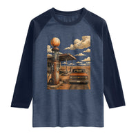 Highway 66 Classic Gas Pump Desert Classic Pickup Truck Car Lover Raglan Shirt