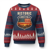 Historic Highway 66 Ugly Christmas Sweater Vintage American Road Sign Americana Road Trip
