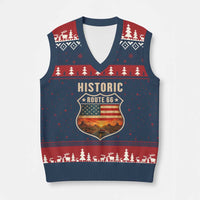 Historic Highway 66 V-Neck Knit Sweater Vest Vintage American Road Sign Americana Road Trip