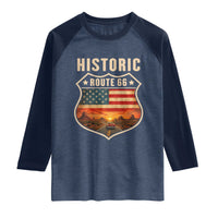 Historic Highway 66 Raglan Shirt Vintage American Road Sign Americana Road Trip