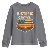 Historic Highway 66 Youth Sweatshirt Vintage American Road Sign Americana Road Trip