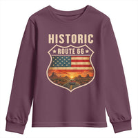 Historic Highway 66 Youth Sweatshirt Vintage American Road Sign Americana Road Trip