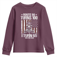 Route Highway 66 Turns 100 I Turn 65 Youth Sweatshirt Vintage 1961 America Road Sign America Antique Car Lover 65th Birthday Gift