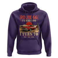 Route Highway 66 Turns 100 I Turn 70 Hoodie Vintage 1956 Road Sign 70th Birthday Muscle Car Lover Gift
