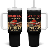 Route Highway 66 Turns 100 I Turn 65 Tumbler With Handle Vintage 1961 Road Sign 65th Birthday Muscle Car Lover Gift
