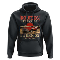 Route Highway 66 Turns 100 I Turn 55 Hoodie Vintage 1971 Road Sign 55th Birthday Muscle Car Lover Gift