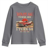 Route Highway 66 Turns 100 I Turn 40 Youth Sweatshirt Vintage 1986 Road Sign 40th Birthday Muscle Car Lover Gift