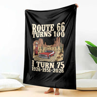 Route Highway 66 Turns 100 I Turn 75 Throw Blanket Vintage 1951 Road Sign American Muscle Car Lover 75th Birthday Gift