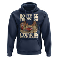 Route Highway 66 Turns 100 I Turn 65 Hoodie Vintage 1961 Road Sign American Muscle Car Lover 65th Birthday Gift