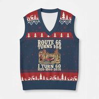 Route Highway 66 Turns 100 I Turn 60 V-Neck Knit Sweater Vest Vintage 1966 Road Sign American Muscle Car Lover 60th Birthday Gift