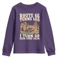 Route Highway 66 Turns 100 I Turn 60 Youth Sweatshirt Vintage 1966 Road Sign American Muscle Car Lover 60th Birthday Gift