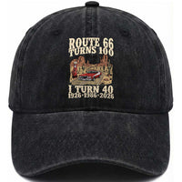 Route Highway 66 Turns 100 I Turn 40 Washed Cotton Baseball Cap Vintage 1986 Road Sign American Muscle Car Lover 40th Birthday Gift