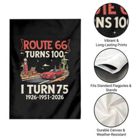 Route Highway 66 Turns 100 I Turn 75 Garden Flag Vintage 1951 Road Sign Classic Muscle Car Lover 75th Birthday Gift