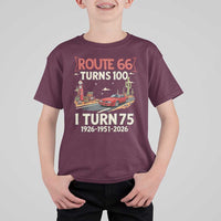 Route Highway 66 Turns 100 I Turn 75 T Shirt For Kid Vintage 1951 Road Sign Classic Muscle Car Lover 75th Birthday Gift