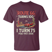 Route Highway 66 Turns 100 I Turn 75 T Shirt Vintage 1951 Road Sign Classic Muscle Car Lover 75th Birthday Gift