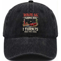 Route Highway 66 Turns 100 I Turn 75 Washed Cotton Baseball Cap Vintage 1951 Road Sign Classic Muscle Car Lover 75th Birthday Gift
