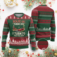 Route Highway 66 Turns 100 I Turn 70 Ugly Christmas Sweater Vintage 1956 Road Sign Classic Muscle Car Lover 70th Birthday Gift