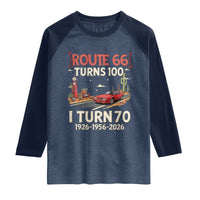 Route Highway 66 Turns 100 I Turn 70 Raglan Shirt Vintage 1956 Road Sign Classic Muscle Car Lover 70th Birthday Gift