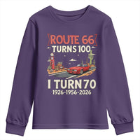 Route Highway 66 Turns 100 I Turn 70 Youth Sweatshirt Vintage 1956 Road Sign Classic Muscle Car Lover 70th Birthday Gift