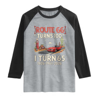Route Highway 66 Turns 100 I Turn 65 Raglan Shirt Vintage 1961 Road Sign Classic Muscle Car Lover 65th Birthday Gift